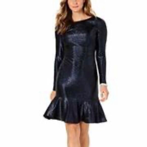 R&M Richards Navy Shimmer Drape Back Dress, 10 - Picture 7 of 7